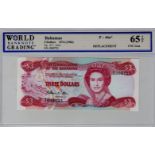 Bahamas 3 Dollars dated 1974 (issued 1984), a scarce REPLACEMENT note serial Z003723 signed W.C.