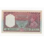 Burma 5 Rupees issued 1938, portrait King George VI at right, signed J.B. Taylor, serial A/25 863307