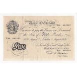 Beale 5 Pounds dated 3rd August 1951, serial V35 087337, (B270, Pick344) lightly toned paper,