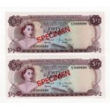 Bahamas 50 Cents (2) dated 1968, a pair of SPECIMEN notes with serial C000000, (TBB B201as1,