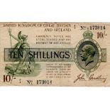 Bradbury 10 Shillings issued 22nd October 1918, serial A/8 173014 in black, No. with dot (T17,