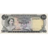 Bahamas 10 Dollars dated 1974, signed T.B. Donaldson, a very rare REPLACEMENT note serial Z074599 (