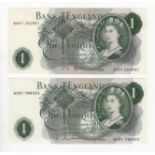 Hollom & Fforde 1 Pound (2), a LAST SERIES Hollom and FIRST SERIES Fforde, serial B09Y 798383 & B80Y