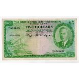 British Caribbean Territories 5 Dollars dated 1st September 1951, portrait King George VI at