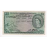 British Caribbean Territories 5 Dollars dated 2nd January 1958, portrait Queen Elizabeth II at