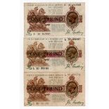 Bradbury 1 Pound (3) issued 1917, serial E/22 389919, F/44 691751, G/53 045045 (repeater), (T16,
