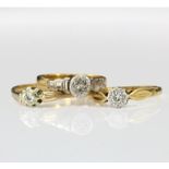 Three 18ct yellow gold diamond solitaire rings, total weight 7.1g