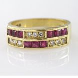 18ct Gold Ring marked 750 set with Rubies and Diamonds size M weight 5.9g