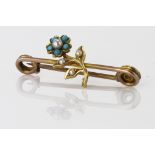 Yellow metal tests as 9ct Bar brooch set with Turquoise and Seed Pearls weight 2.3g