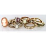 Mixed lot of 9ct/375 and tested stone set Rings weight 23.6g (10)