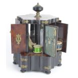 Victorian walnut musical hexagonal sewing box, musical mechanism working, key present, height