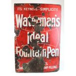 Advertising interest. An Unusual orange enamel sign 'Watermans Ideal Fountain Pen', loss to