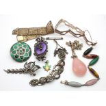 Selection of Silver Bracelets and Macasite Silver brooches along with other silver jewellery