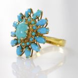 18ct Gold marked 750 Turquoise set Ring size M weight 5.7g