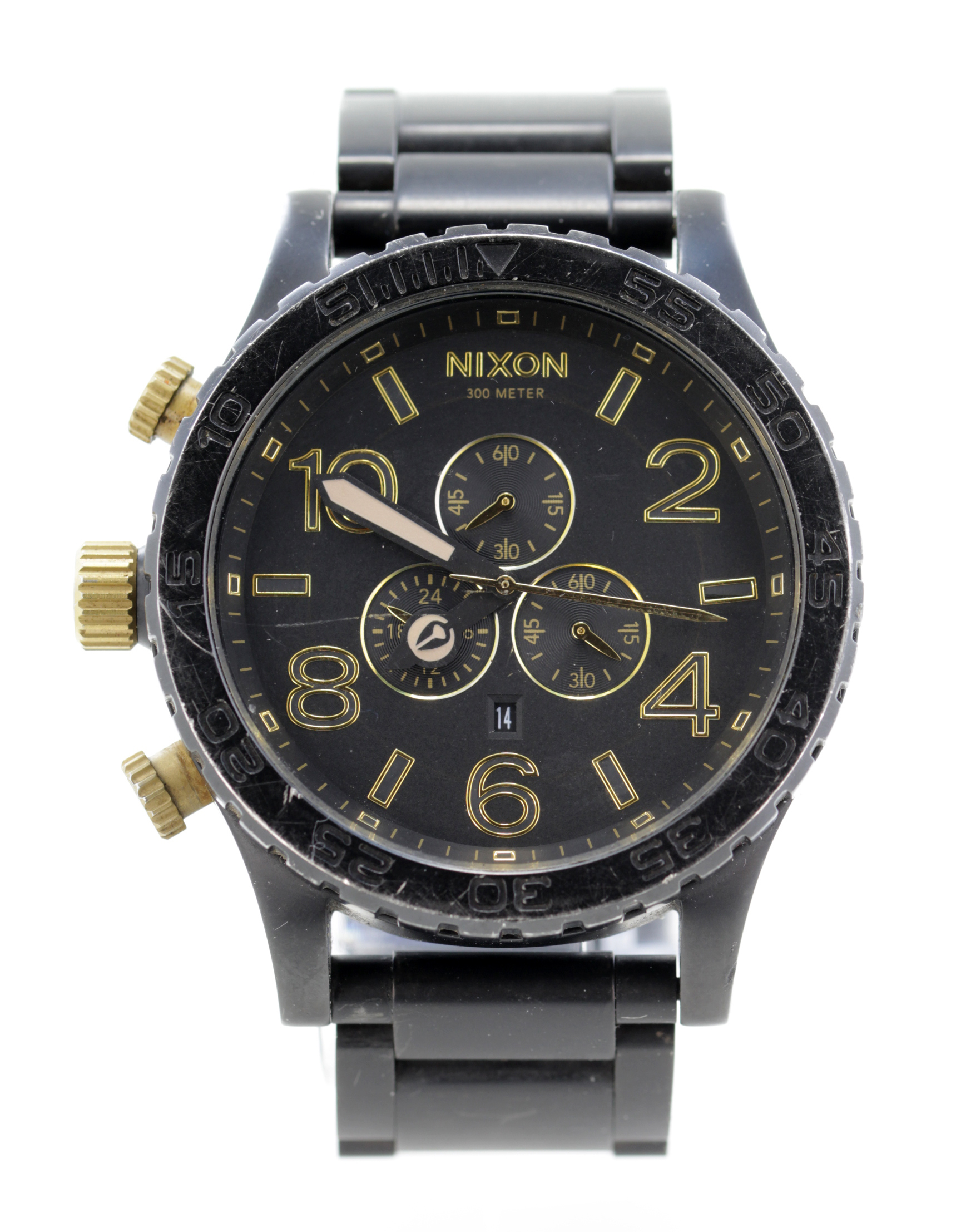 Gents 51-30 Chrono by Nixon. The 51mm dial with three subsidiary dials and date aperture above 6 o'
