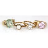 Four 9ct Gold stone set Rings weight 15g