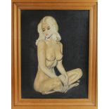 Acrylic on board, depicting a female nude with blond hair, signed and dated, framed, image size 47cm