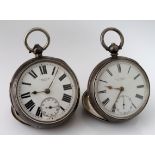 Two Gents silver cased open face pocket watches, hallmarked Chester 1892 & Birmingham 1893. Not