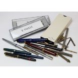 Pens & Pencils. A group of fountain pens, silver propelling pencils, a 9ct Gold propelling pencil (