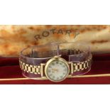 Boxed 9ct yellow gold ladies Rotary mechanical wristwatch, working when catalogued, on 9ct gold