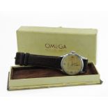 Gents stainless steel cased Omega wristwatch circa 1950/52. The cream dial (needs cleaning) with