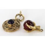 9ct Gold Amethyst pendant and Carnelian Eagles Claw pendant weight 5.7g