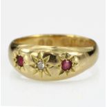 18ct Gold Ruby and Diamond Ring size M weight 3.2g