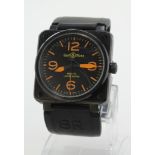 Gents Bell & Ross automatic wristwatch. Aviation Type/Military spec, the black signed dial (BEll &