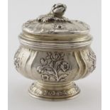 Small German silver pot with lid marked on base with crown, half moon, 800 and SR (probably) with