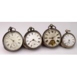 Four gents silver cased open face pocket watches. AF