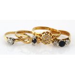 Lot of 18ct Gold stone set Rings (4) weight 12.9g