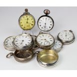 Eight, Gents silver cased open face pocket watches along with a further two silver pocket watch