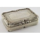 Victorian presentation silver table snuff box by Nathaniel Mills, Birmingham, 1848, rectangular