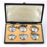 Crown Staffordshire set of six ceramic decanter / spirit labels by T. Goode Ltd (London),