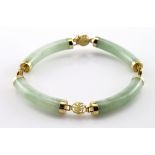 14ct Gold Jadeite Bar Bracelet with Chinese Symbols weight 19.3g