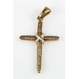 9ct yellow gold cross set with approx. 0.25ct of channel set diamonds, weight 1.8g