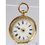 Ladies 18ct cased fob / pocket watch. Approx 34mm dia, working when catalogued