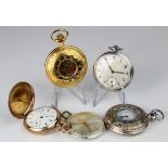 Mid-size gold plated hunter pocket watch by Elgin along with four other pocket watches with two