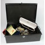 Deed box of old costume jewellery