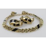 Yellow metal marked 14ct Onyx set Bracelet with matching Earrings weight 30.2g