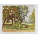 George Clausen (1852-1944), watercolour, depicting a landscape of trees, possibly taken from an