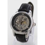 Gents Emporio Arman automatic wristwatch,Skeleton movement on a leather strap. Working when