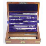 Mahogany cased drawing set, circa 19th Century, includes an ivory sector, height 5cm, width 19.