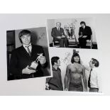 Three b&w 8 x 10" photographs, signed by George Best