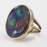 Yellow metal marked 9ct Large Triplet Opal Ring size L weight 12.6g