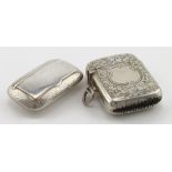 Attractive decorated silver vesta case - hallmarked Chester, 1903 plus a modern silver snuff/pill