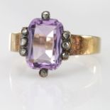 Yellow Metal marked 18ct Amethyst and Diamond Ring size O weight 6.4g