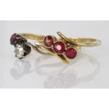 Two yellow metal marked 18ct Rings set with Diamond and Rubies weight 4.8g