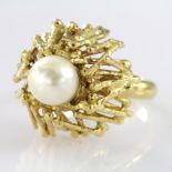 Yellow metal (tests 18ct) Pearl set Ring size L weight 10.4g