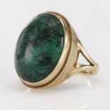 9ct Gold hallmarked Ring set with large oval Chrysocolla size L weight 5.5g